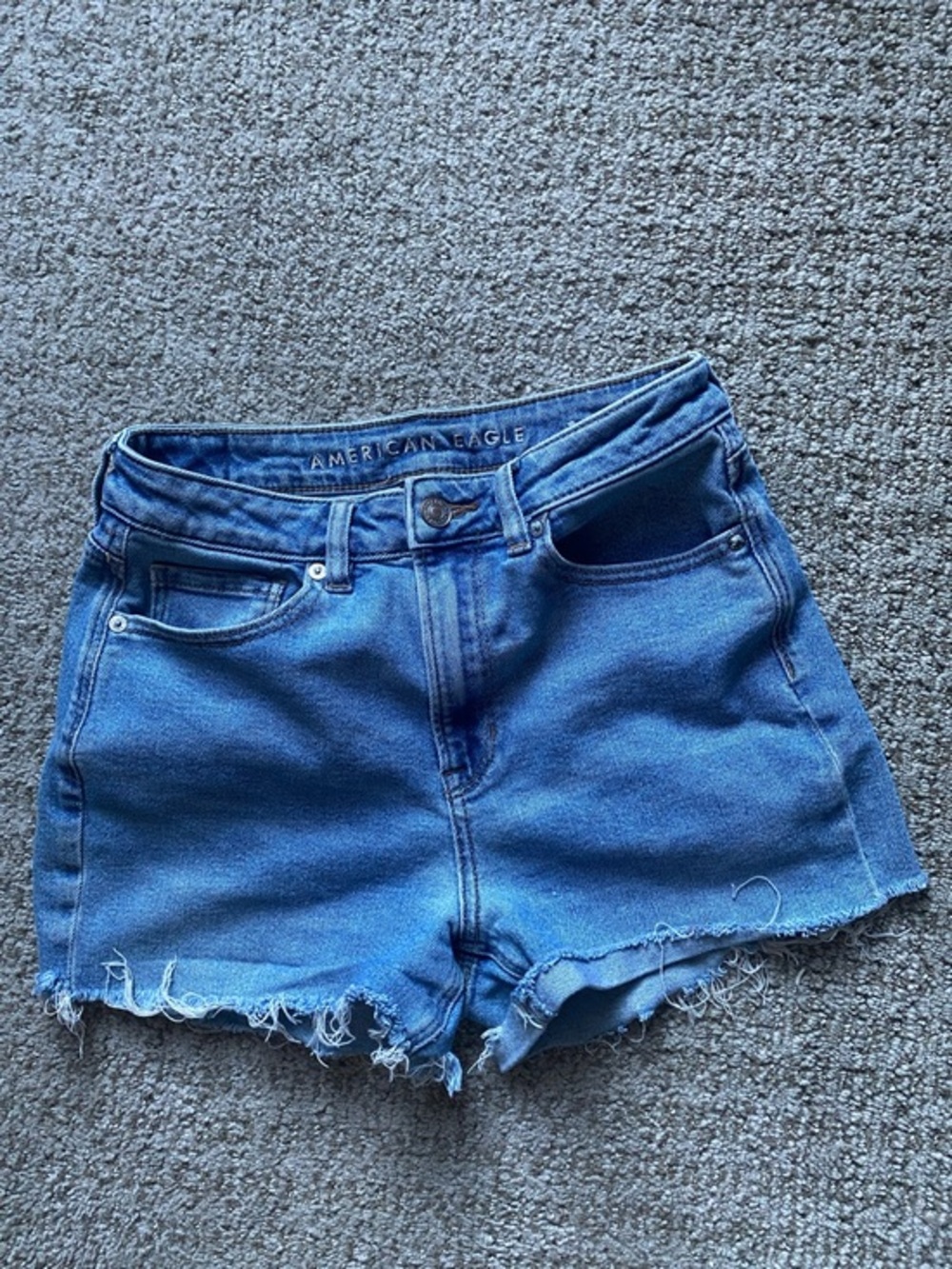 American Eagle Outfitters Distressed High-Rise Denim Shorts - Blue